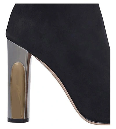 Shop Alexander Mcqueen Metallic-heel Suede Ankle Boots In Black