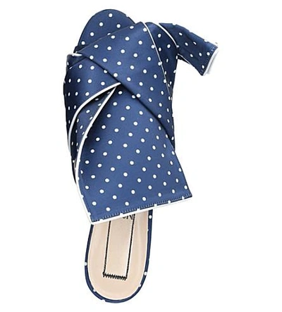 Shop N°21 Bow Polka-dot Satin Slippers In Navy