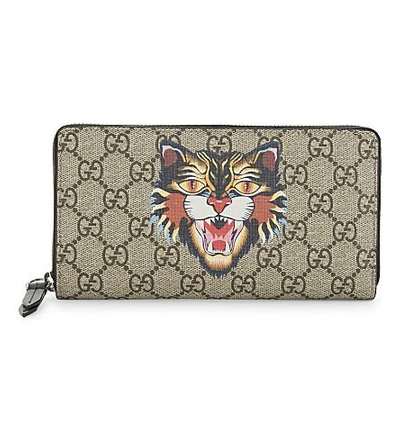 Shop Gucci Bestiary Supreme Canvas Wallet In Tan