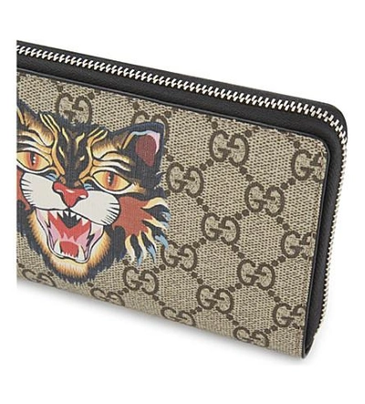 Shop Gucci Bestiary Supreme Canvas Wallet In Tan