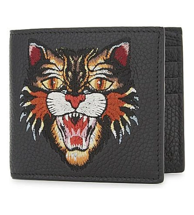Shop Gucci Rev D'orient Tiger Embroidered Leather Billfold Wallet In Black