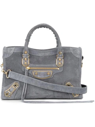 Shop Balenciaga Small Grey Suede Classic City Bag