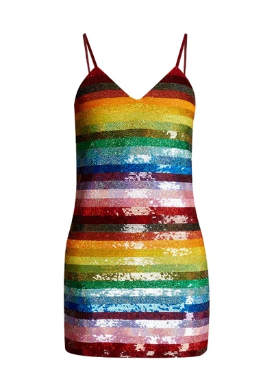 Ashish Rainbow-striped Sequin-embellished Silk Mini Dress In Multi