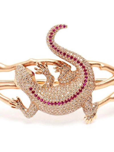 Shop Gaydamak Diamond And Ruby Salamander Hand Bracelet In Pink