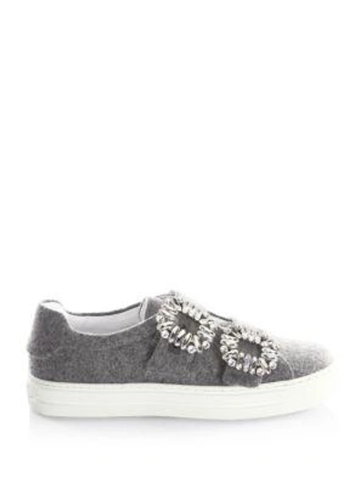 Shop Roger Vivier Crystal Strass Buckle Sneakers In Grey