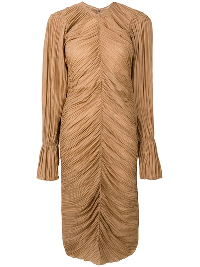 Nina Ricci Ruched Long-sleeve Midi Dress, Camel