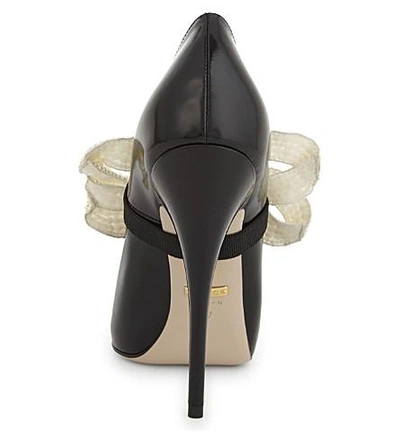 Shop Gucci Elaisa Bow Patent-leather Courts In Black