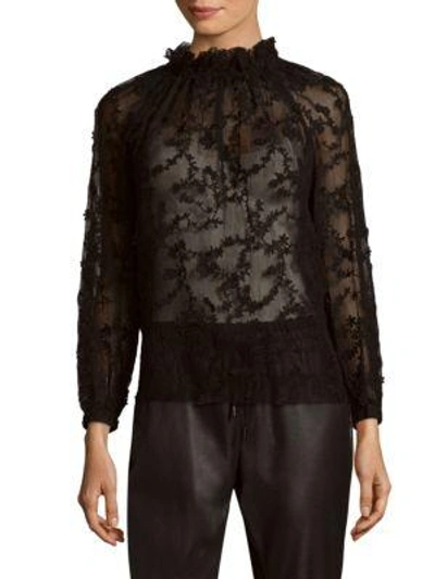 Rebecca Taylor Long-sleeve Ellie Embroidery Top In Black