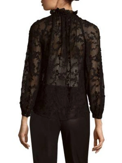 Shop Rebecca Taylor Long-sleeve Ellie Embroidery Top In Black