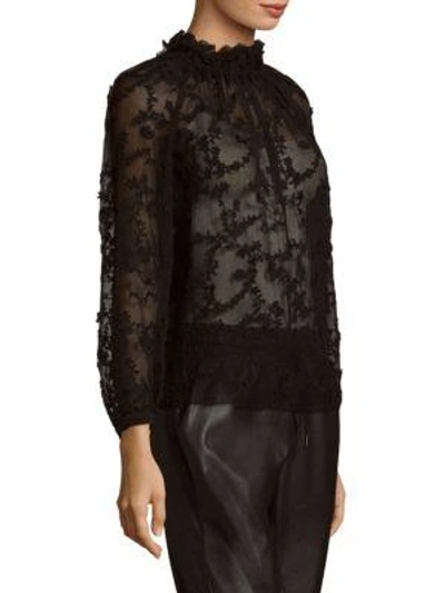 Shop Rebecca Taylor Long-sleeve Ellie Embroidery Top In Black
