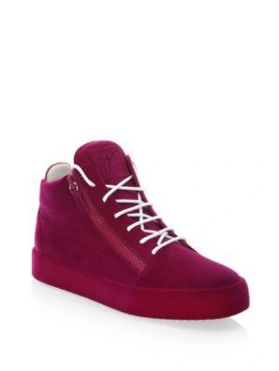 Shop Giuseppe Zanotti Velvet Spray High-top Sneakers In Fuxia