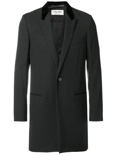 SAINT LAURENT SAINT LAURENT VELVET COLLAR CHESTERFIELD COAT - BLACK 483572Y399W12240060