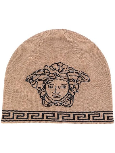 Shop Versace Medusa Intarsia Beanie Hat
