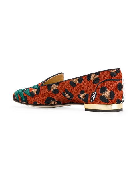 Charlotte Olympia Animal Kingdom Leather-trimmed Embroidered Canvas ...