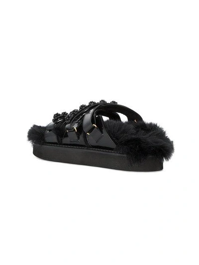 Shop Simone Rocha Faux Fur Lined Beaded Sandals