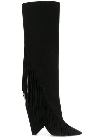Shop Saint Laurent Fringed Boots - Black