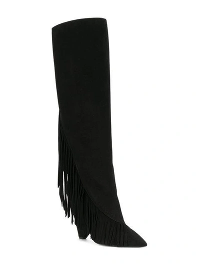 Shop Saint Laurent Fringed Boots - Black