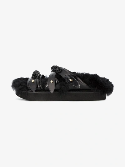 Shop Simone Rocha Faux Fur Lined Beaded Sandals In Black
