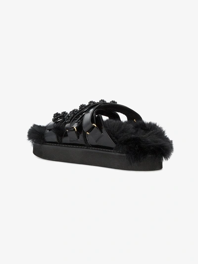 Shop Simone Rocha Faux Fur Lined Beaded Sandals In Black