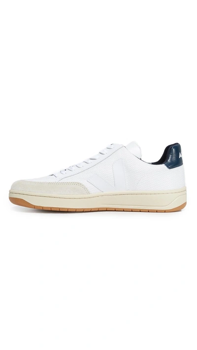 Shop Veja V-12 Leather Sneakers In Extra White/blue