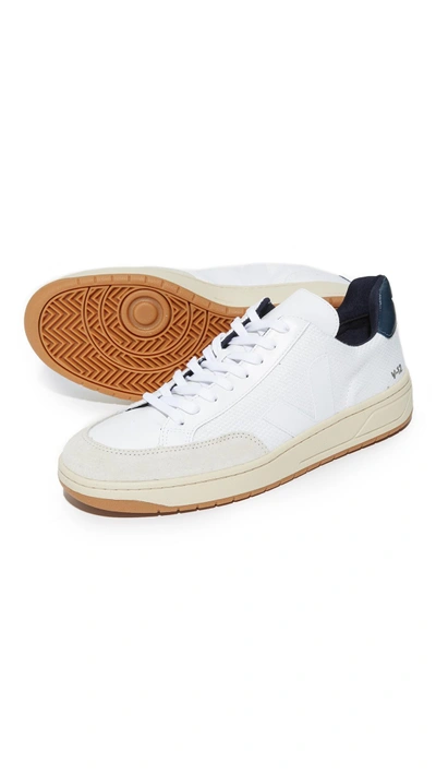 Shop Veja V-12 Leather Sneakers In Extra White/blue
