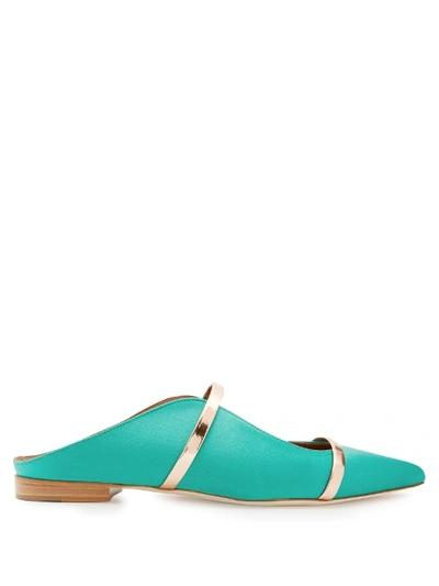 Malone Souliers Maureen Backless Satin Flats In Green