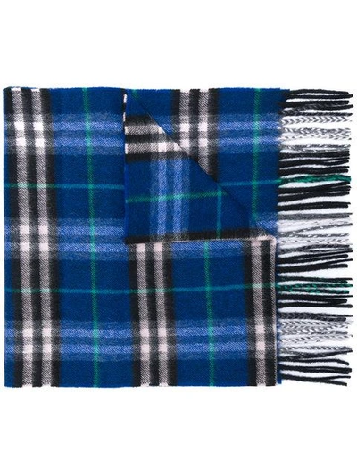 Shop Burberry Check Cashmere Scarf In Blue