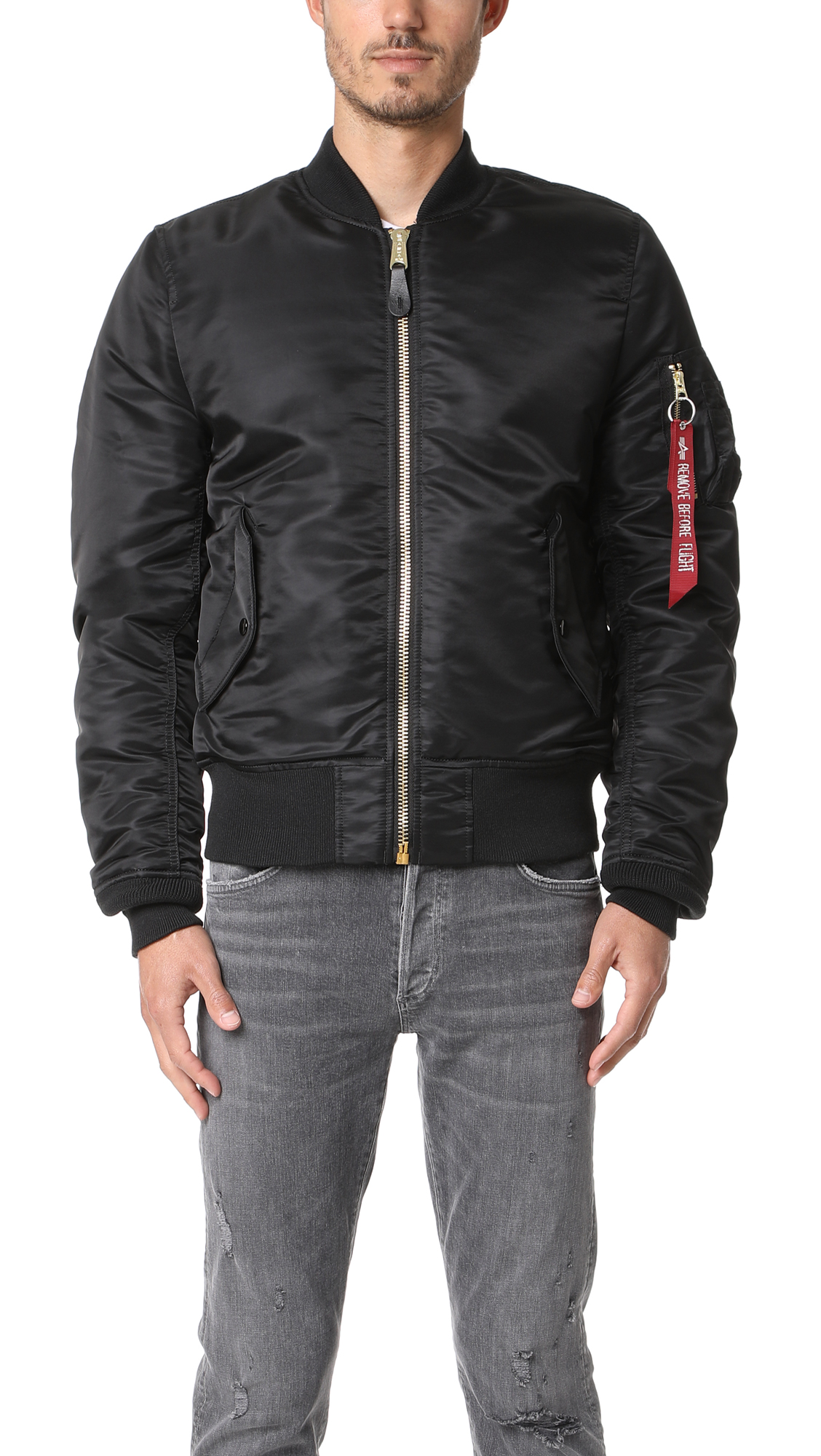 slim fit nylon flight jacket