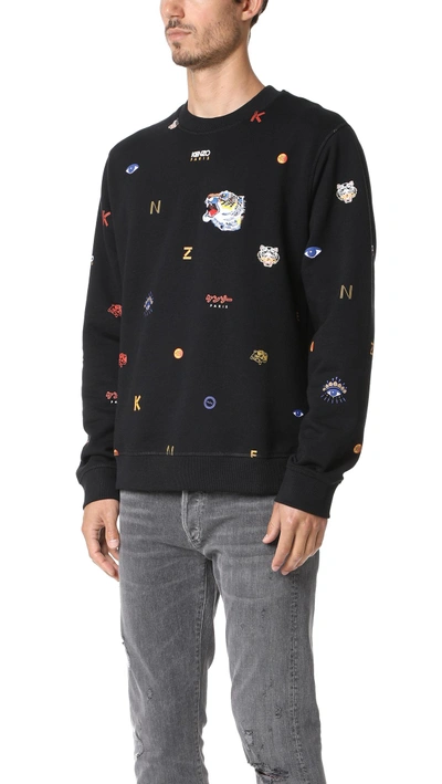 Kenzo Allover Tiger Logo Classic Sweatshirt In Nero | ModeSens