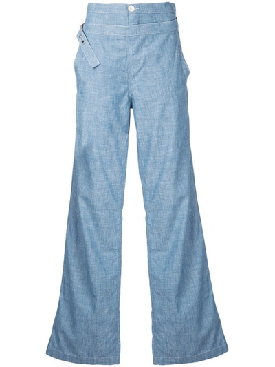 Chloé Cotton-chambray Wide-leg Pants In Blue