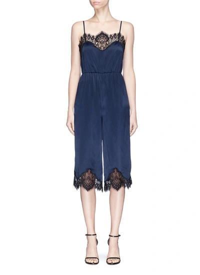 Shop Alice And Olivia 'quincy' Lace Trim Silk Satin Gaucho Jumpsuit