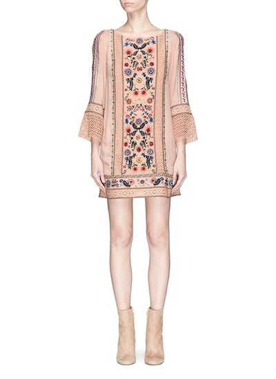 Alice And Olivia 'gabriel' Floral Embroidered Crochet Lace Panel Tunic Dress