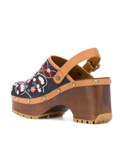 See By Chloé Slingback Floral-embroidered Denim Clogs In Dark Blue |  ModeSens