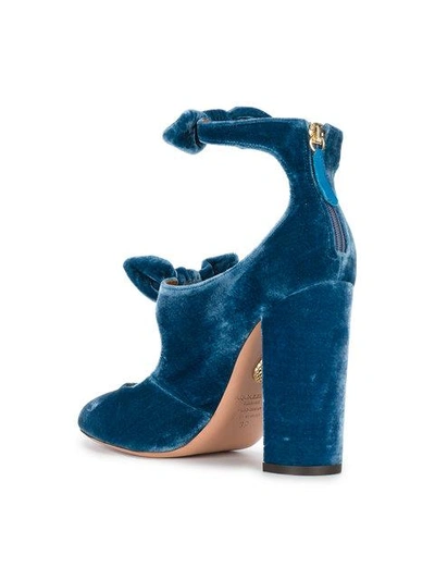 Shop Aquazzura Blue Velvet Sandy Bow 115 Heels