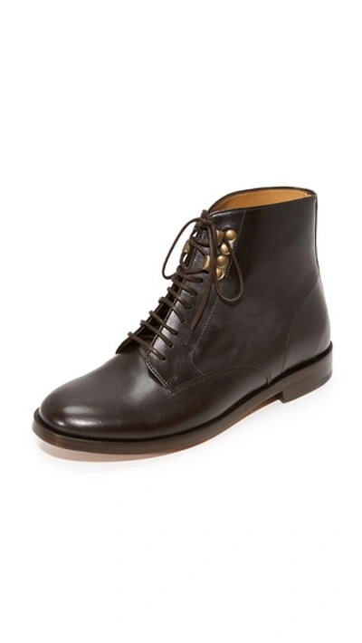 Apc Frances Leather Ankle Boots In Marron Fonce