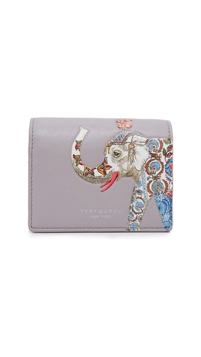 Shop Tory Burch Elephant Foldable Mini Wallet In French Gray