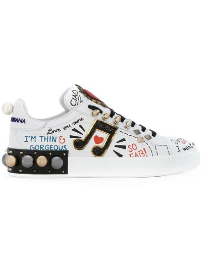 Shop Dolce & Gabbana Portofino Musical Note Patch Sneakers In White