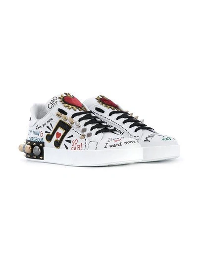 Shop Dolce & Gabbana Portofino Musical Note Patch Sneakers In White