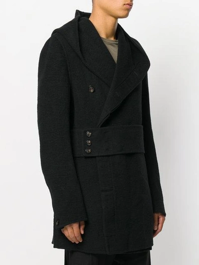 Shop Rick Owens Hooded Coat - Black