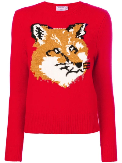 Maison Kitsuné Red Lurex Fox Head Sweater