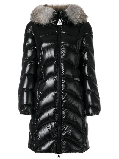 Moncler Albizia Fur Trim Laqué Nylon Down Coat In *999 Black | ModeSens