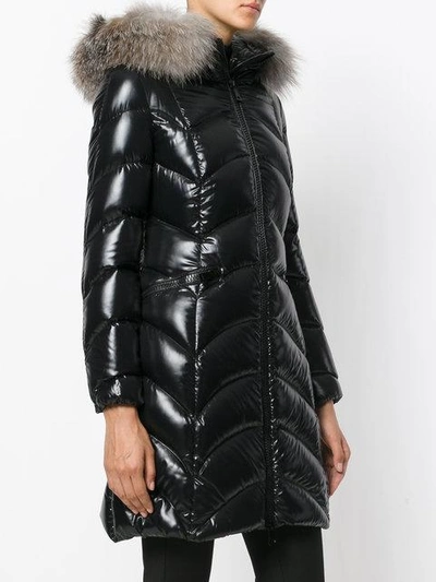 Moncler Albizia Fur Trim Laqué Nylon Down Coat In *999 Black | ModeSens