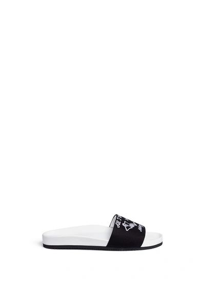 Joshua Sanders X Jungles Jungles 'nothing' Embroidered Canvas Slide Sandals In Black/white