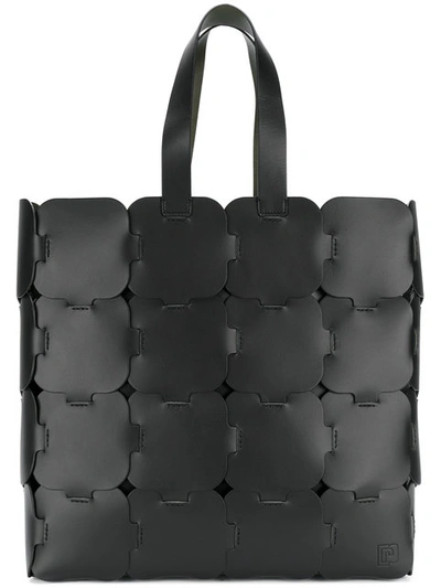 Paco Rabanne Cabas Large Leather Tote Bag In Black
