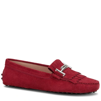 Tod's Gommino Driving Shoes In Suede In Red