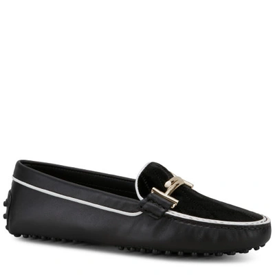 Tod's Gommino Driving Shoes In Leather In Black/white
