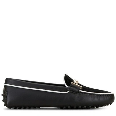 Shop Tod's Gommino Driving Shoes In Leather In Black/white