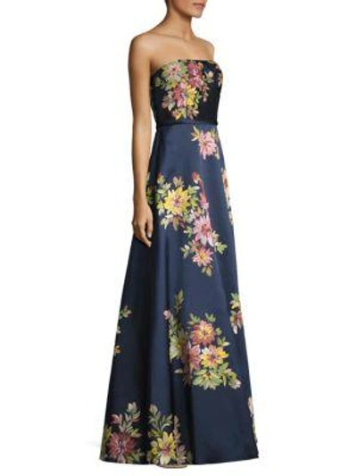 Shop Basix Black Label Strapless Floral Gown In Navy