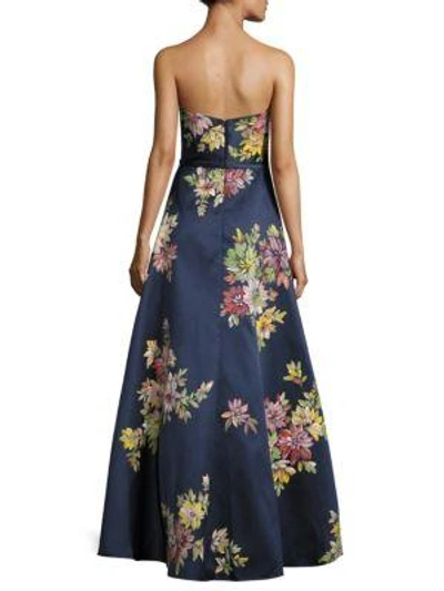 Shop Basix Black Label Strapless Floral Gown In Navy