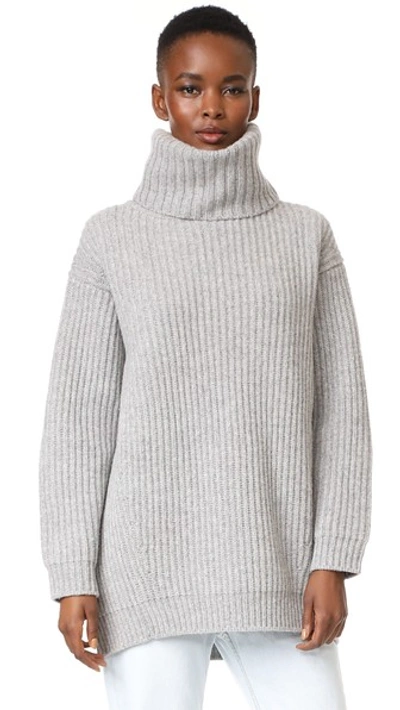 Acne Studios Disa Oversized Ribbed Wool Turtleneck Sweater In Pale Grey Melange